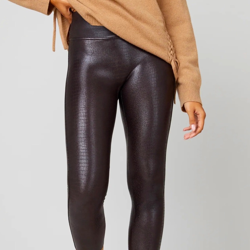 NWT Spanx Faux Leather Croc Leggings Black/Brown Small ret $98